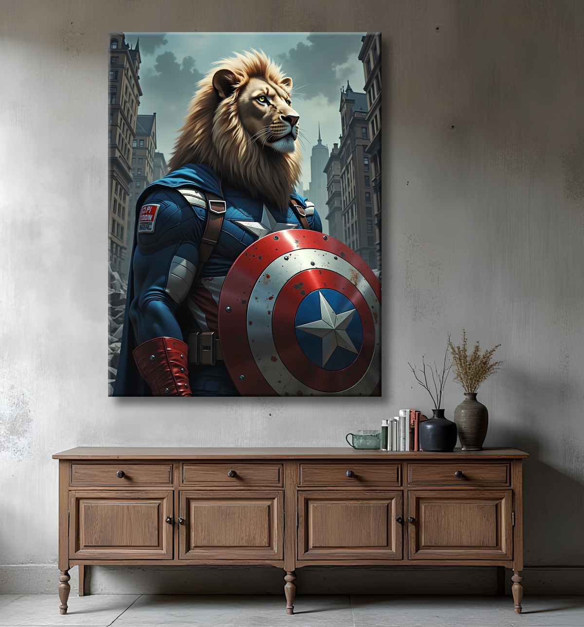 Tableau lion super-héros pop | Décoration originale et dynamique avec decor