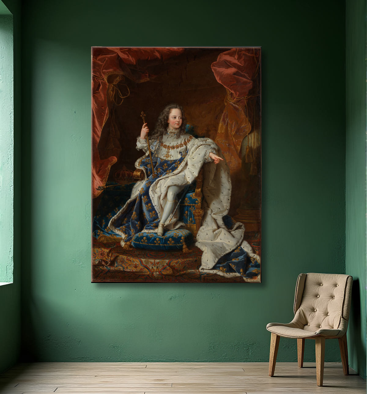 Reproduction Louis XV (1710-1774) enfant de Hyacinthe Rigaud avec decor