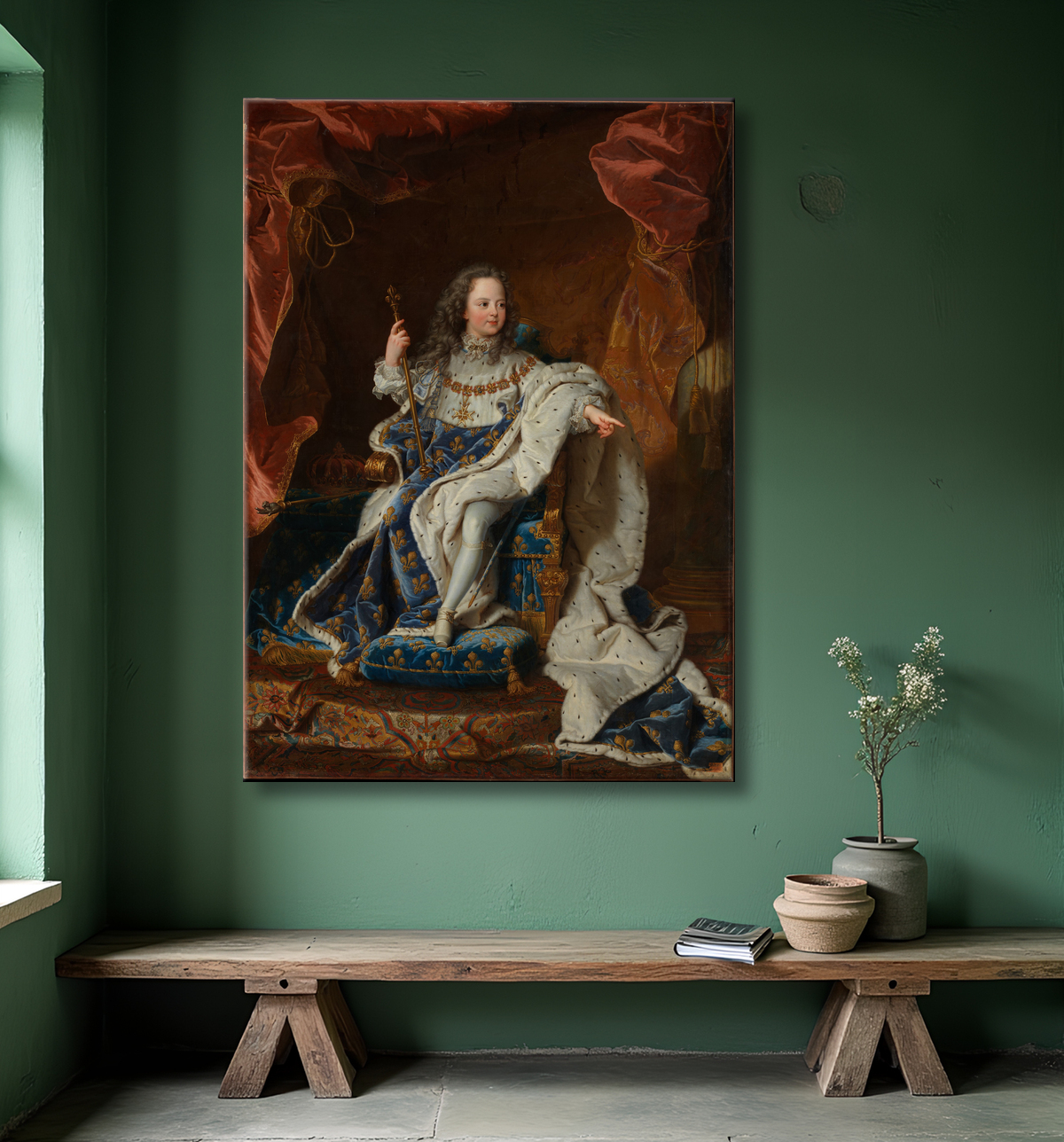 Reproduction Louis XV (1710-1774) enfant de Hyacinthe Rigaud avec decor