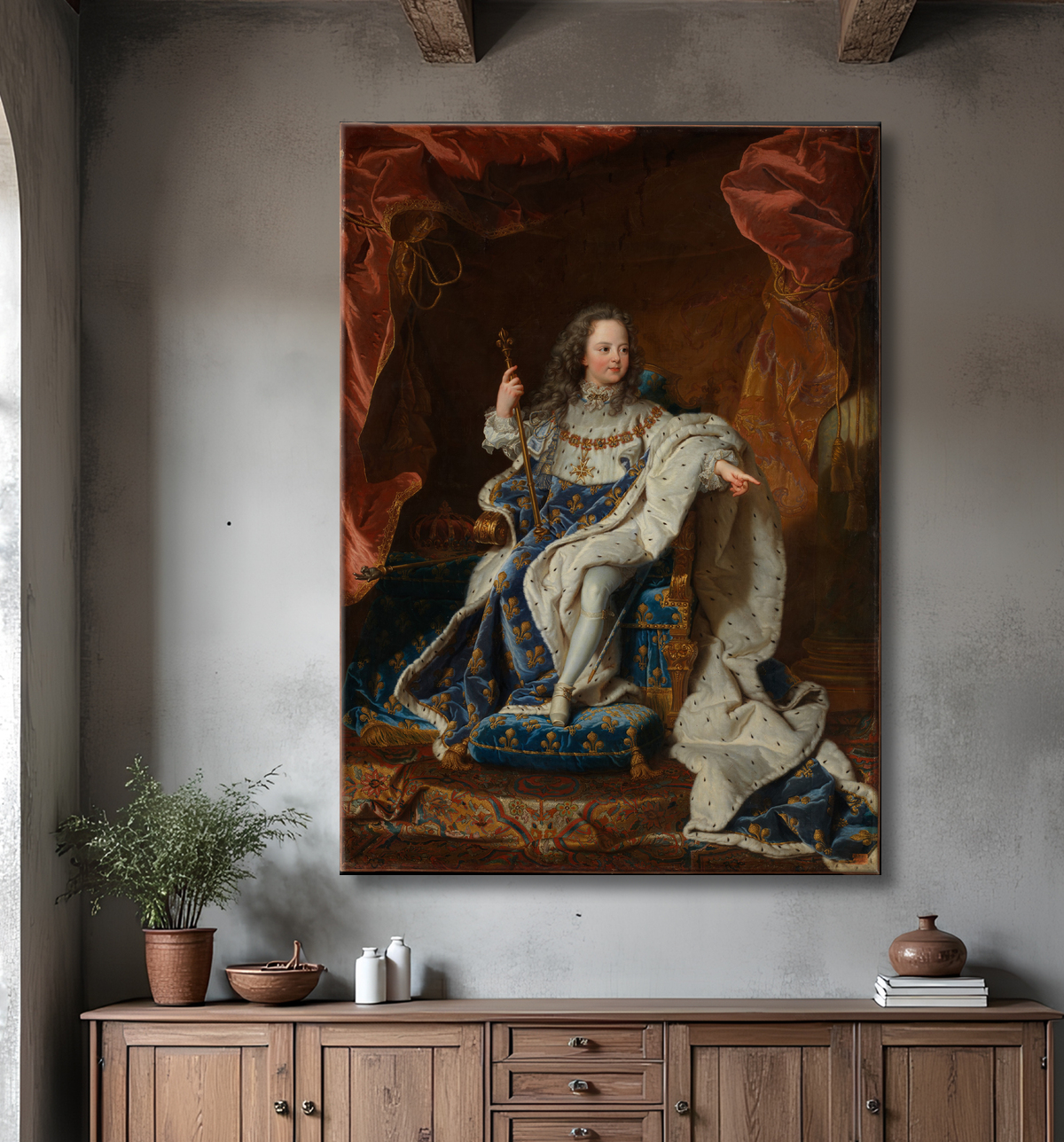Reproduction Louis XV (1710-1774) enfant de Hyacinthe Rigaud avec decor