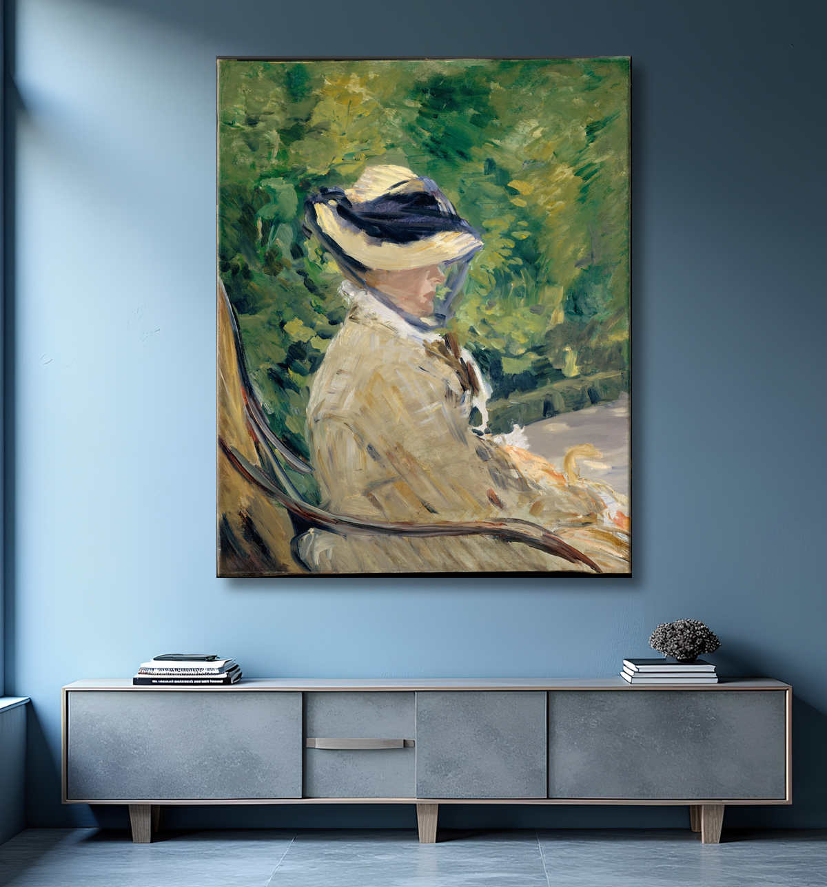 Reproduction Madame Manet (Suzanne Leenhoff, 1829-1906) à Bellevue de Edouard Manet avec decor