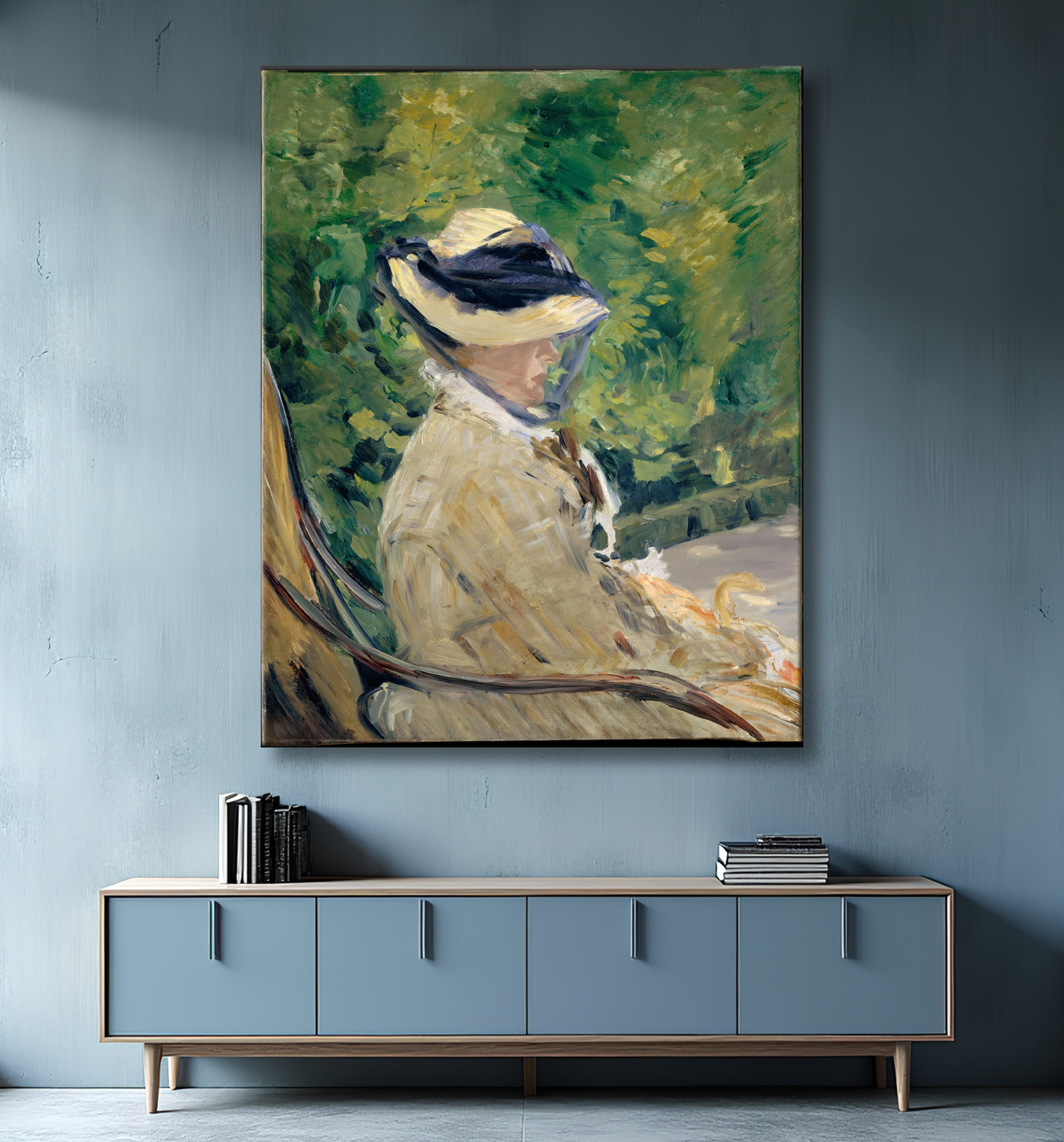 Reproduction Madame Manet (Suzanne Leenhoff, 1829-1906) à Bellevue de Edouard Manet avec decor
