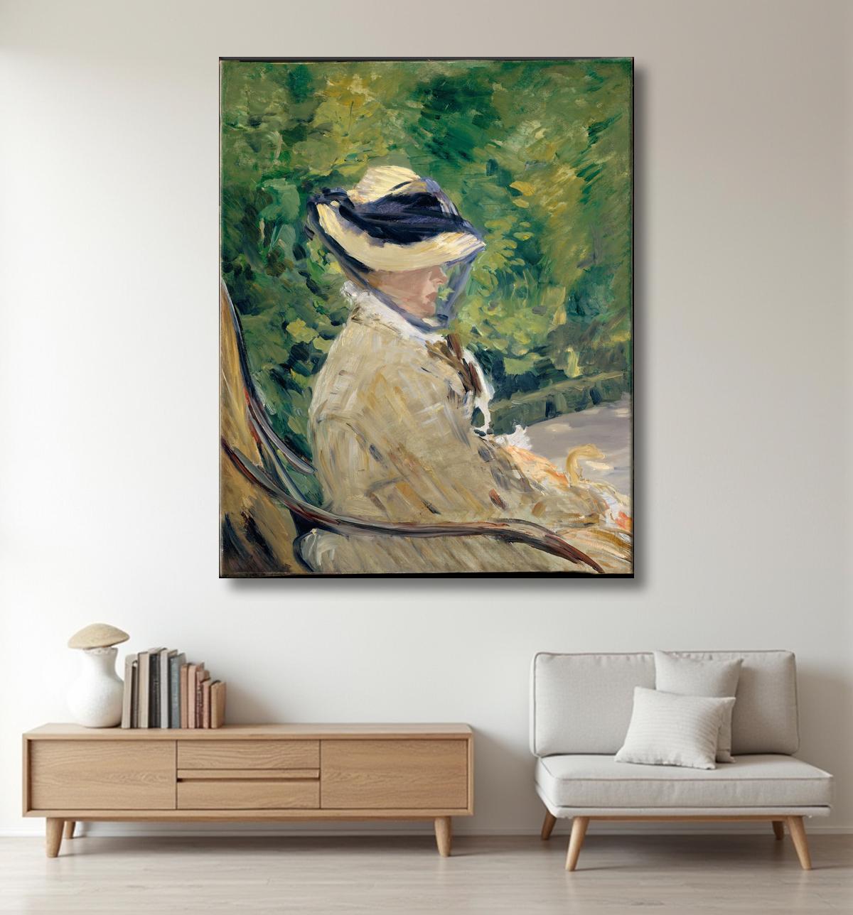 Reproduction Madame Manet (Suzanne Leenhoff, 1829-1906) à Bellevue de Edouard Manet avec decor