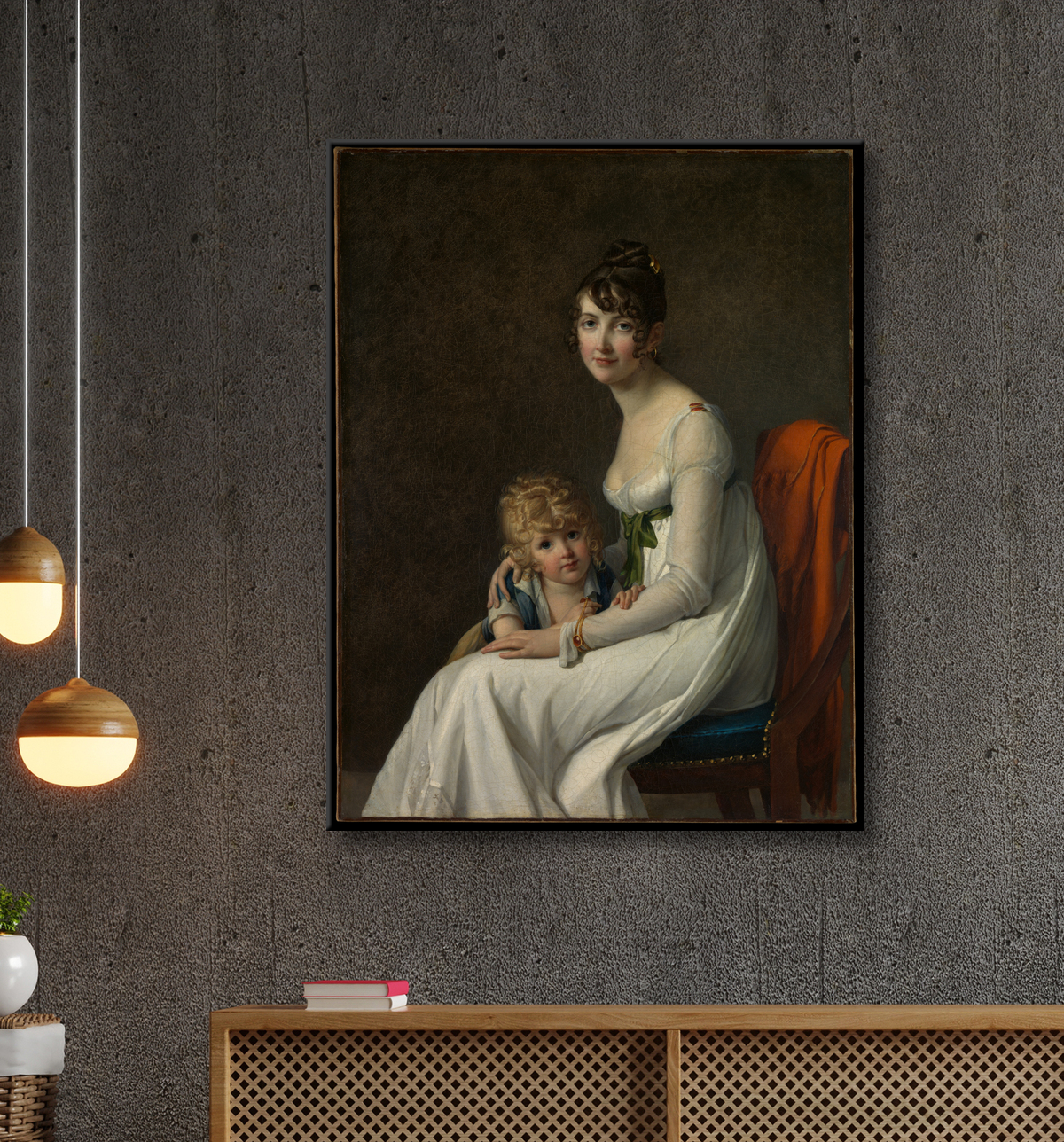 Reproduction Madame Philippe Panon Desbassayns de Richemont (Jeanne Eglé Mourgue, 1778–1855) and Her Son, Eugène (1800–1859) de Marie Guillelmine Benoist avec decor