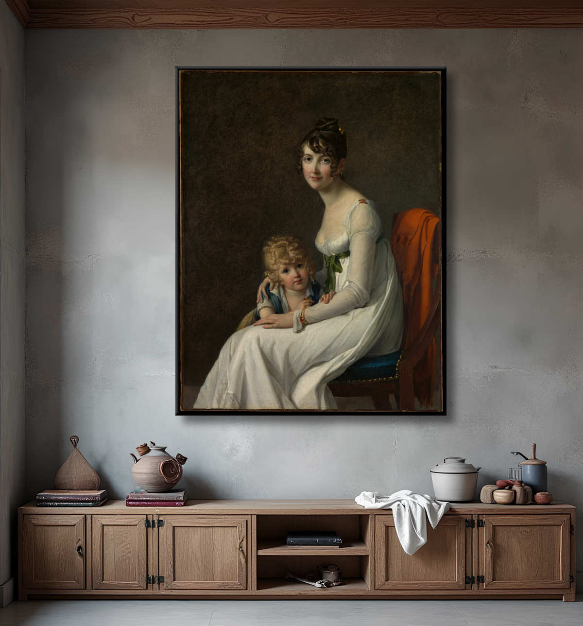 Reproduction Madame Philippe Panon Desbassayns de Richemont (Jeanne Eglé Mourgue, 1778–1855) and Her Son, Eugène (1800–1859) de Marie Guillelmine Benoist avec decor