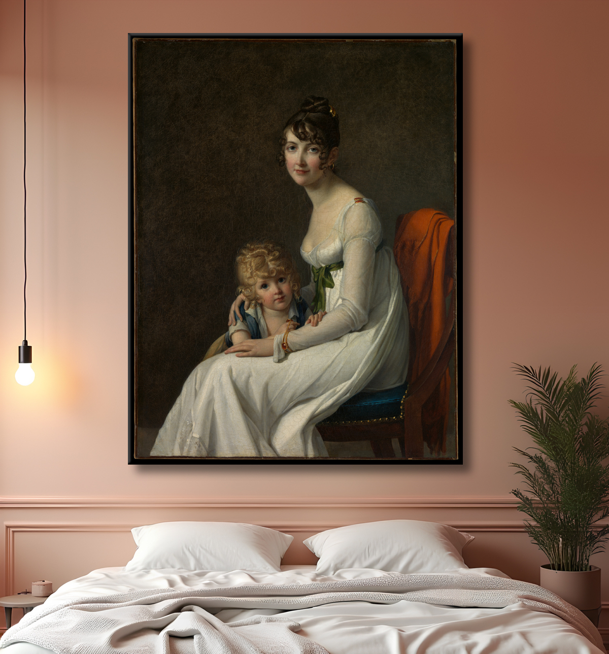 Reproduction Madame Philippe Panon Desbassayns de Richemont (Jeanne Eglé Mourgue, 1778–1855) and Her Son, Eugène (1800–1859) de Marie Guillelmine Benoist avec decor