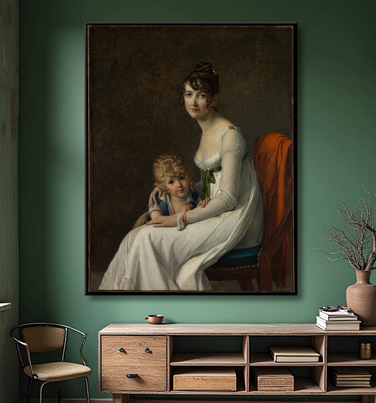 Reproduction Madame Philippe Panon Desbassayns de Richemont (Jeanne Eglé Mourgue, 1778–1855) and Her Son, Eugène (1800–1859) de Marie Guillelmine Benoist avec decor