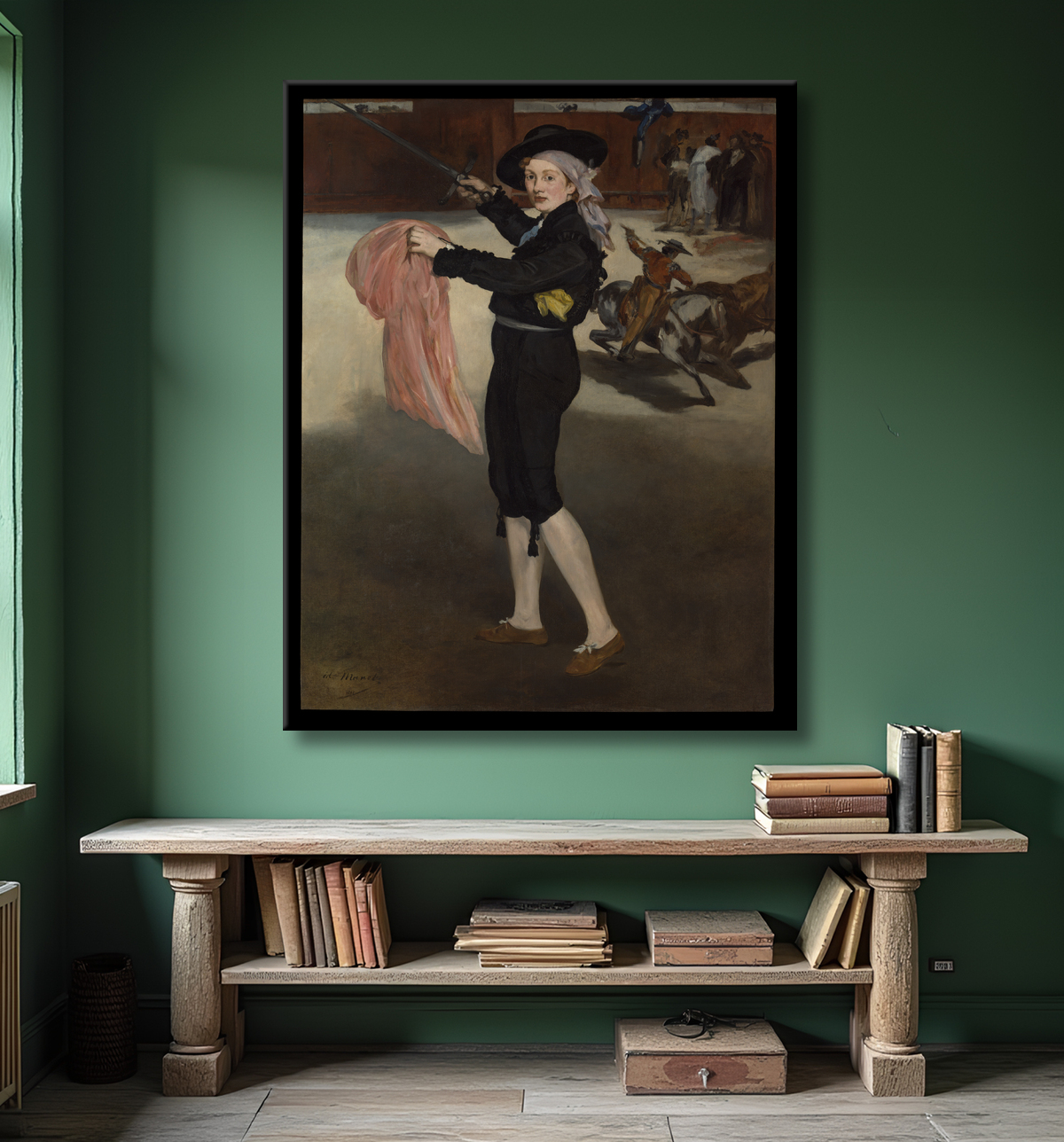 Reproduction Mademoiselle V. . . en costume d'espada de Edouard Manet avec decor