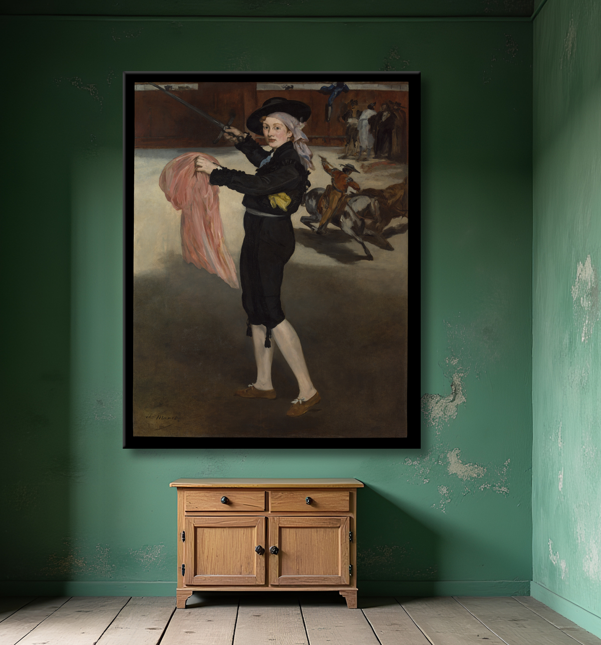 Reproduction Mademoiselle V. . . en costume d'espada de Edouard Manet avec decor