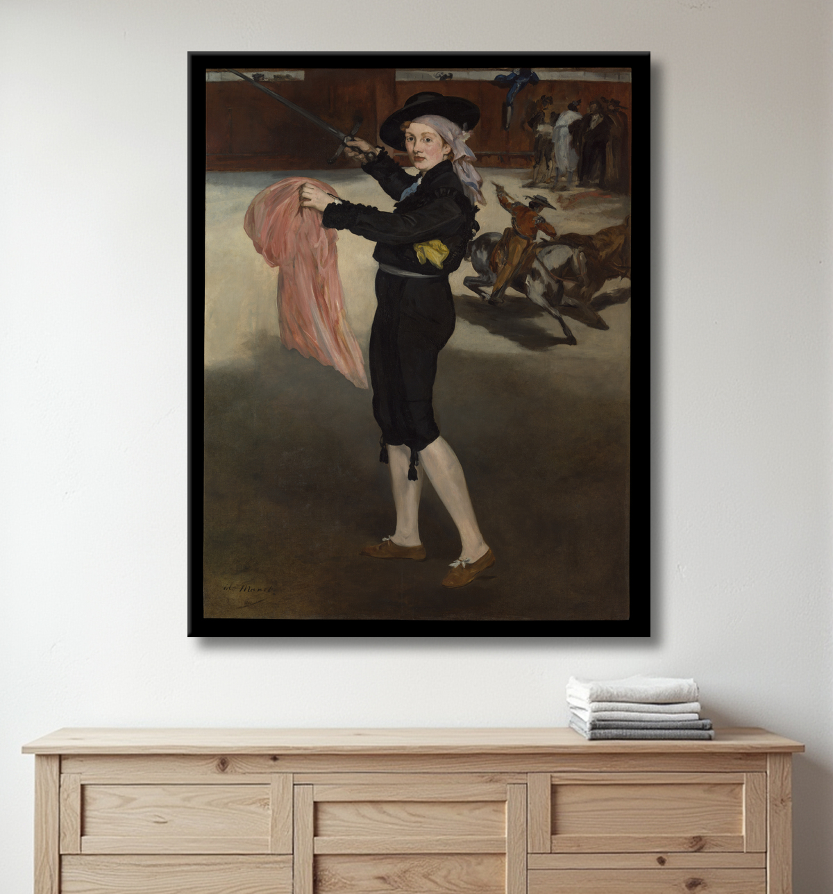 Reproduction Mademoiselle V. . . en costume d'espada de Edouard Manet avec decor