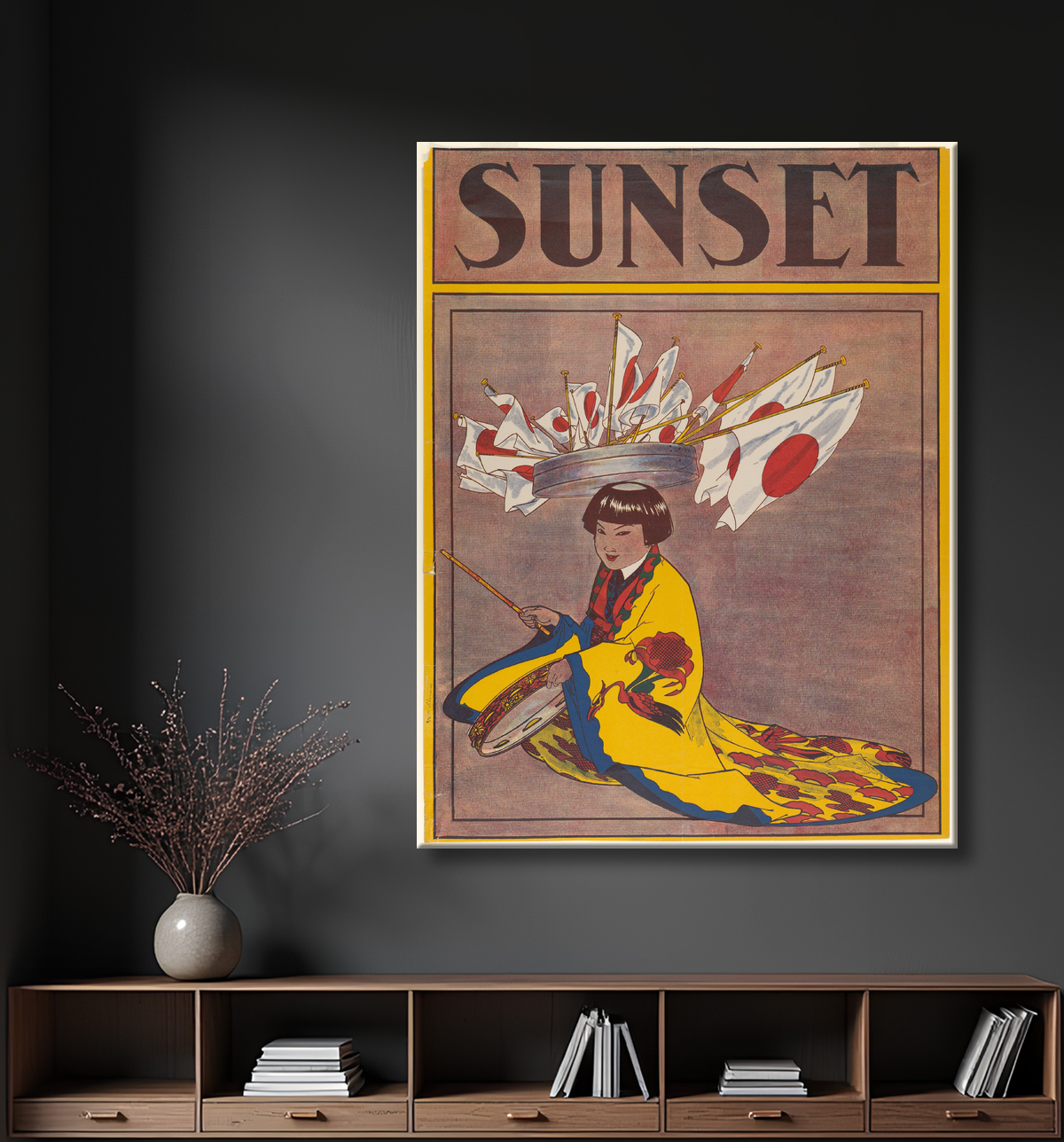 Reproduction Magazine du coucher du soleil de William Stevens avec decor