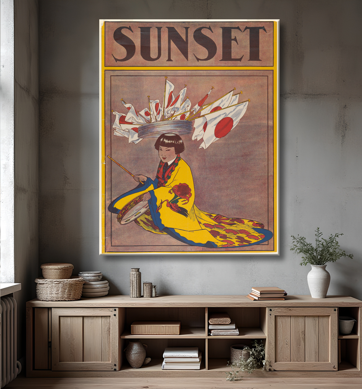 Reproduction Magazine du coucher du soleil de William Stevens avec decor