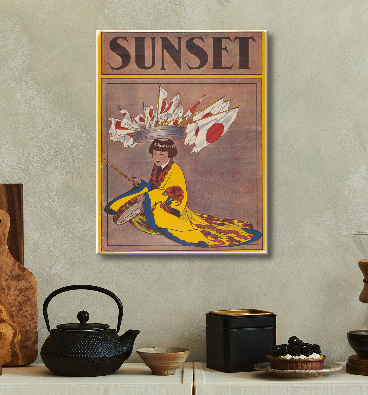 Reproduction Magazine du coucher du soleil de William Stevens avec decor