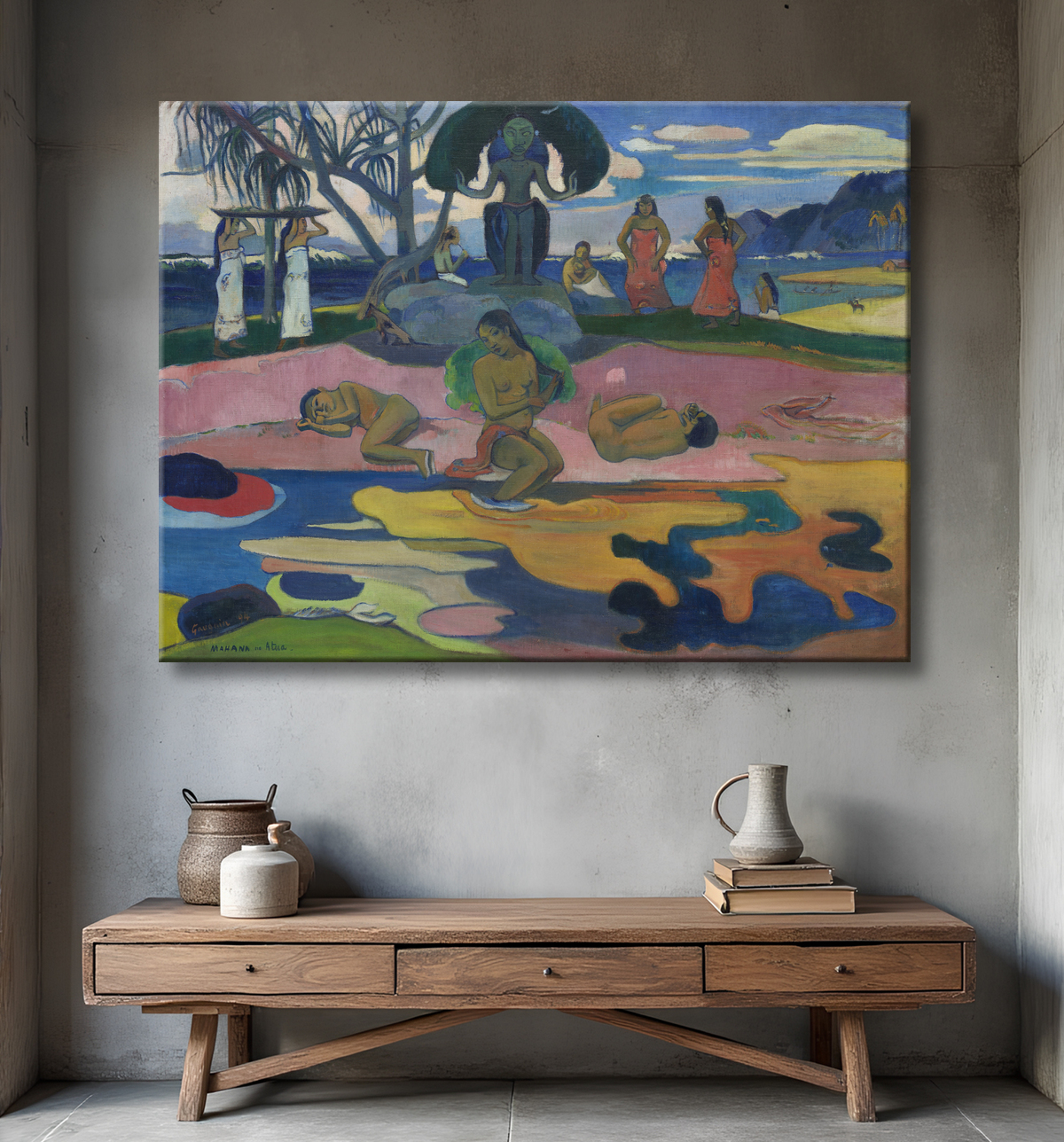 Reproduction Mahana no atua (Jour de Dieu) de Paul Gauguin avec decor