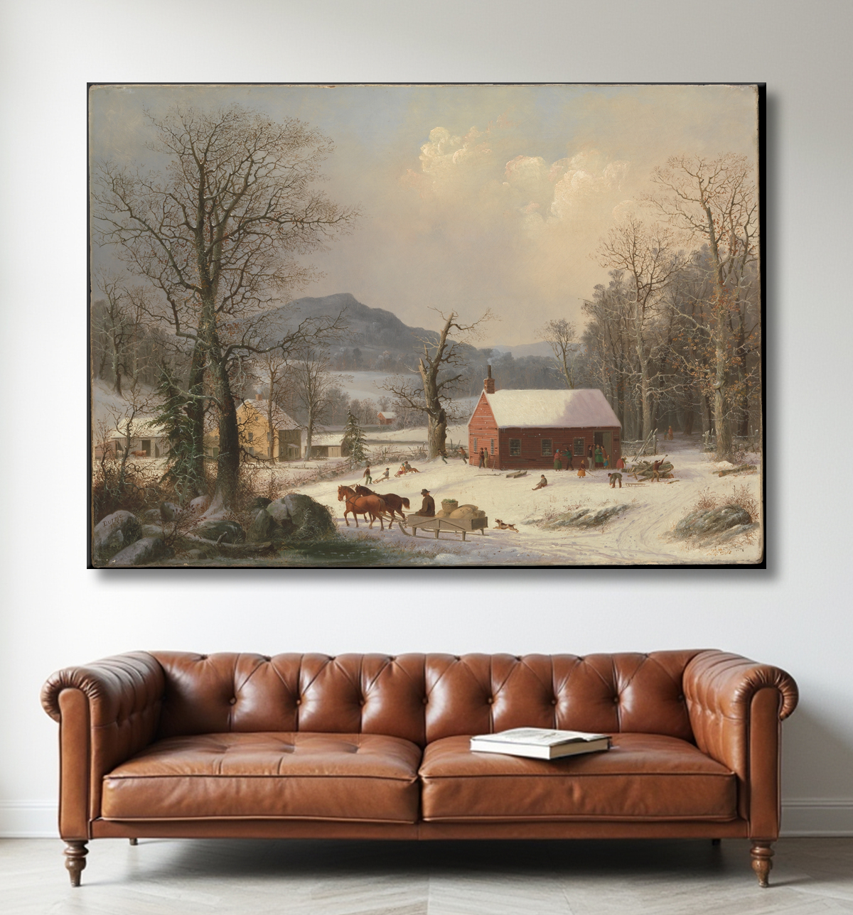 Reproduction Maison de l'école rouge (scène de campagne) de George Henry Durrie avec decor