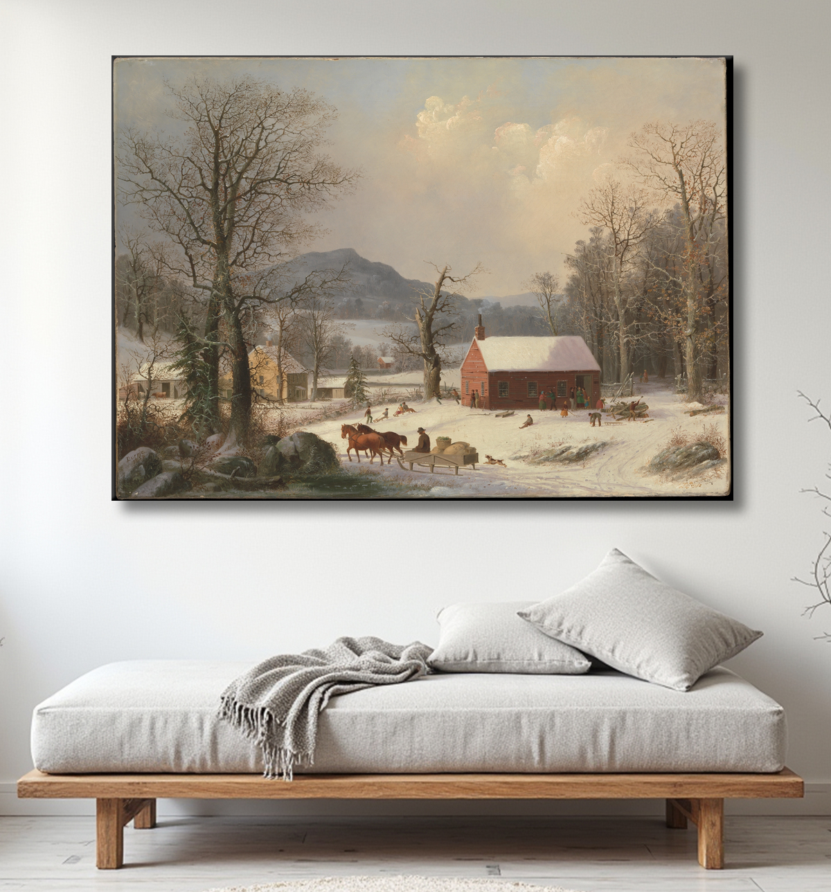 Reproduction Maison de l'école rouge (scène de campagne) de George Henry Durrie avec decor