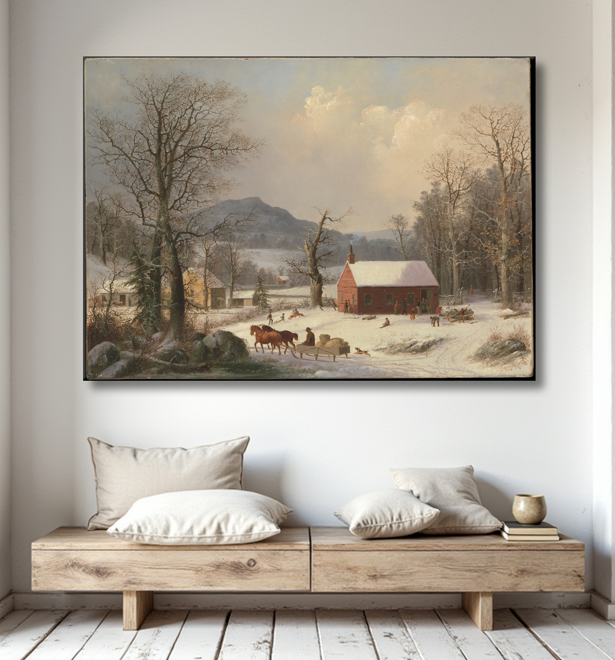 Reproduction Maison de l'école rouge (scène de campagne) de George Henry Durrie avec decor