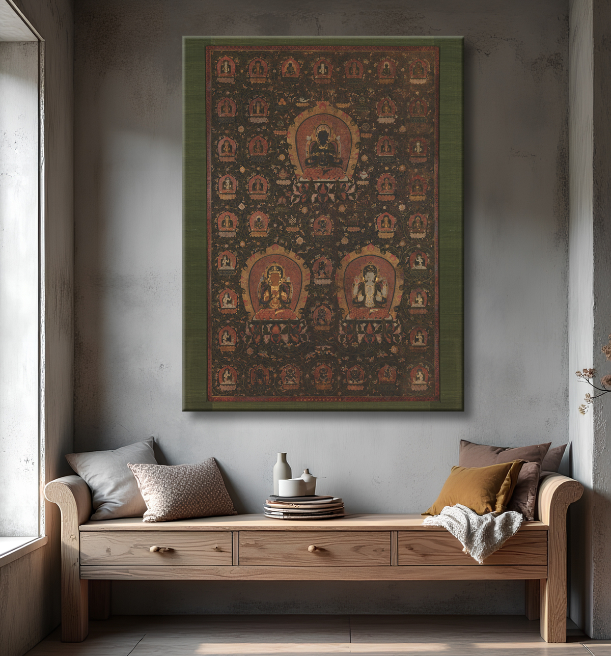 Reproduction Mandala de Vajradhara, Manjushri et Sadakshari -Lokeshvara de Unidentified artist avec decor