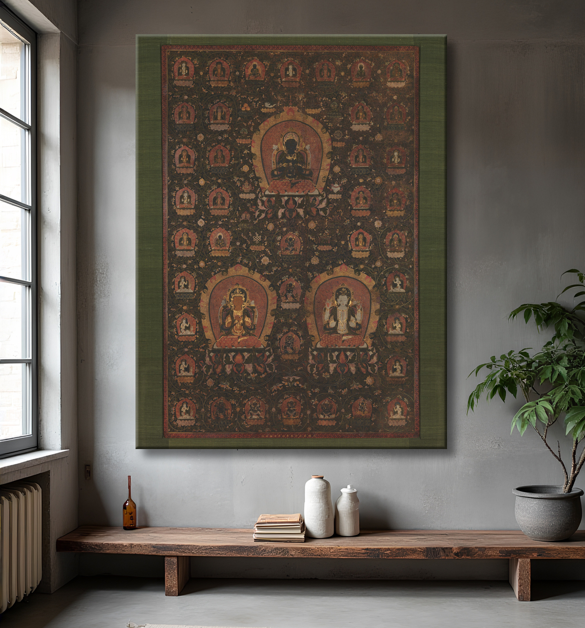 Reproduction Mandala de Vajradhara, Manjushri et Sadakshari -Lokeshvara de Unidentified artist avec decor