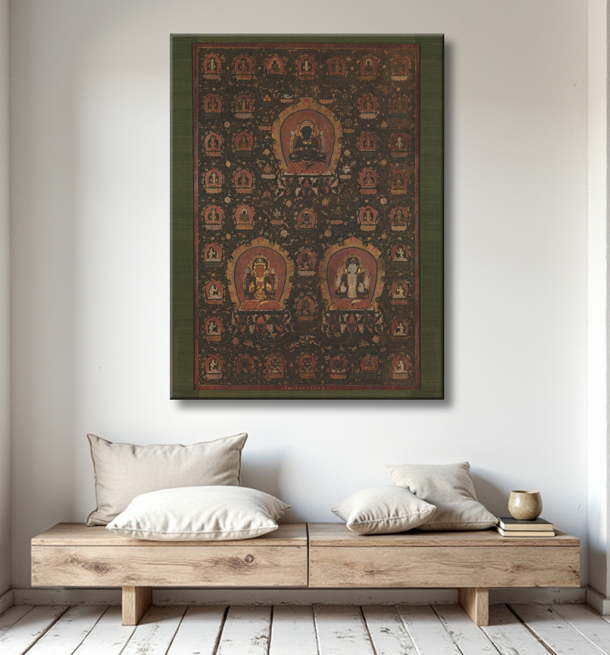 Reproduction Mandala de Vajradhara, Manjushri et Sadakshari -Lokeshvara de Unidentified artist avec decor