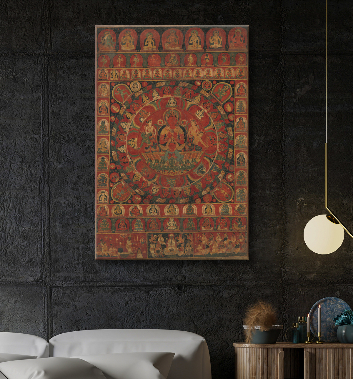 Reproduction Mandala du dieu solaire Surya entouré de huit divinités planétaires de Kitaharasa avec decor