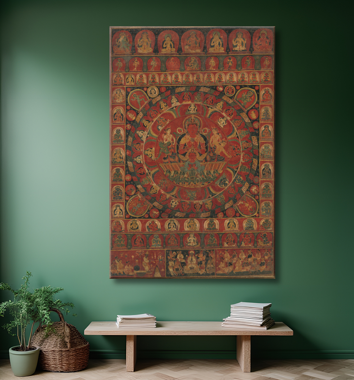Reproduction Mandala du dieu solaire Surya entouré de huit divinités planétaires de Kitaharasa avec decor