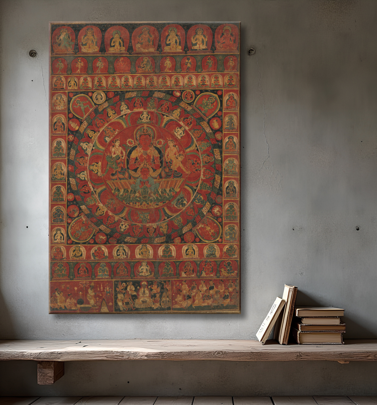 Reproduction Mandala du dieu solaire Surya entouré de huit divinités planétaires de Kitaharasa avec decor