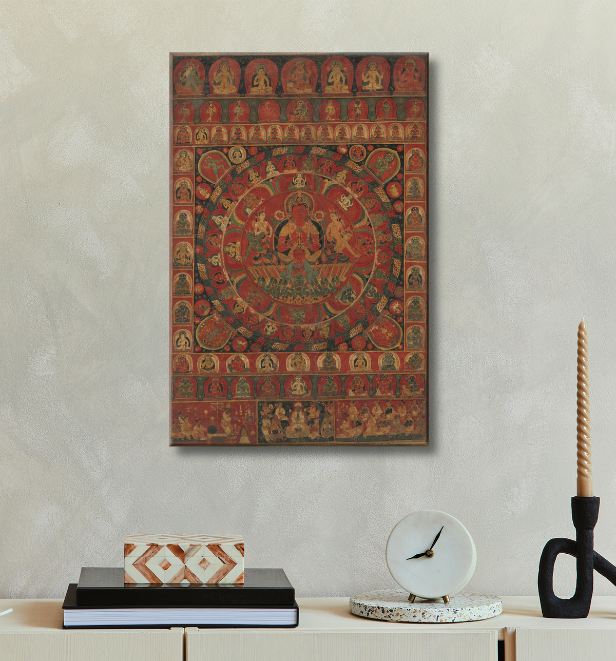 Reproduction Mandala du dieu solaire Surya entouré de huit divinités planétaires de Kitaharasa avec decor