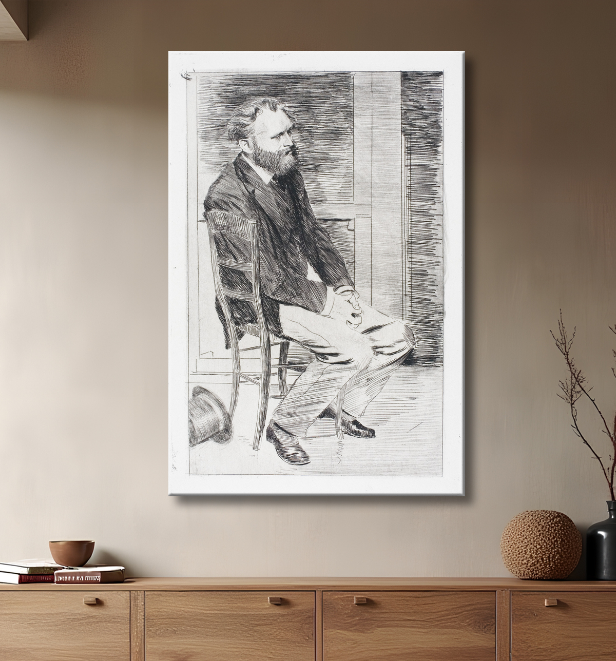 Reproduction Manet assis, tourné vers la droite de Hilaire Germain Edgar Degas avec decor
