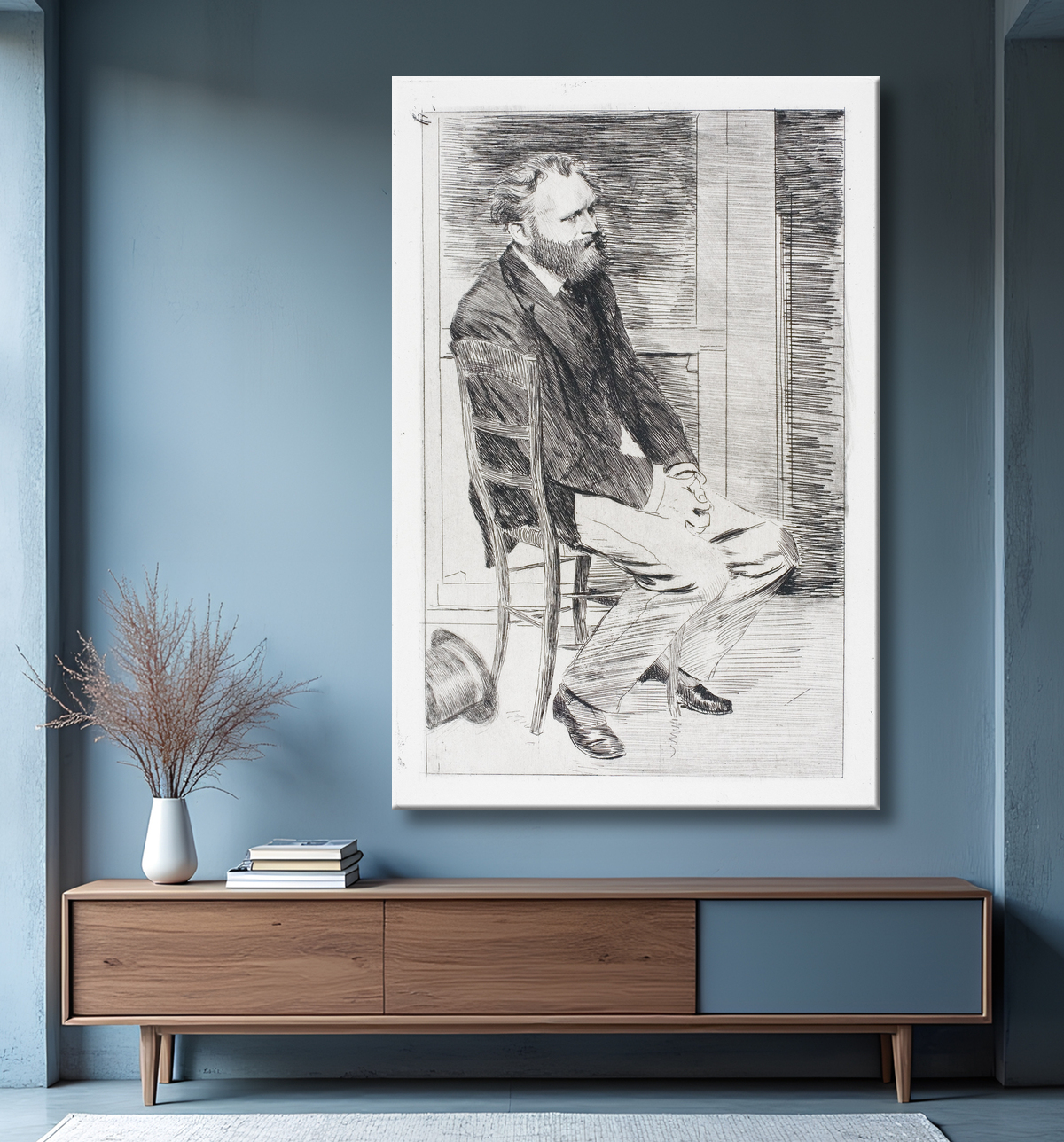 Reproduction Manet assis, tourné vers la droite de Hilaire Germain Edgar Degas avec decor