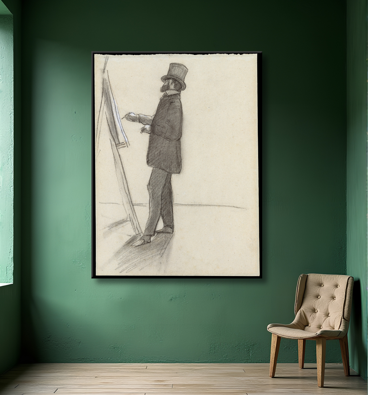 Reproduction Manet et son chevalet de Jean-Frédéric Bazille avec decor