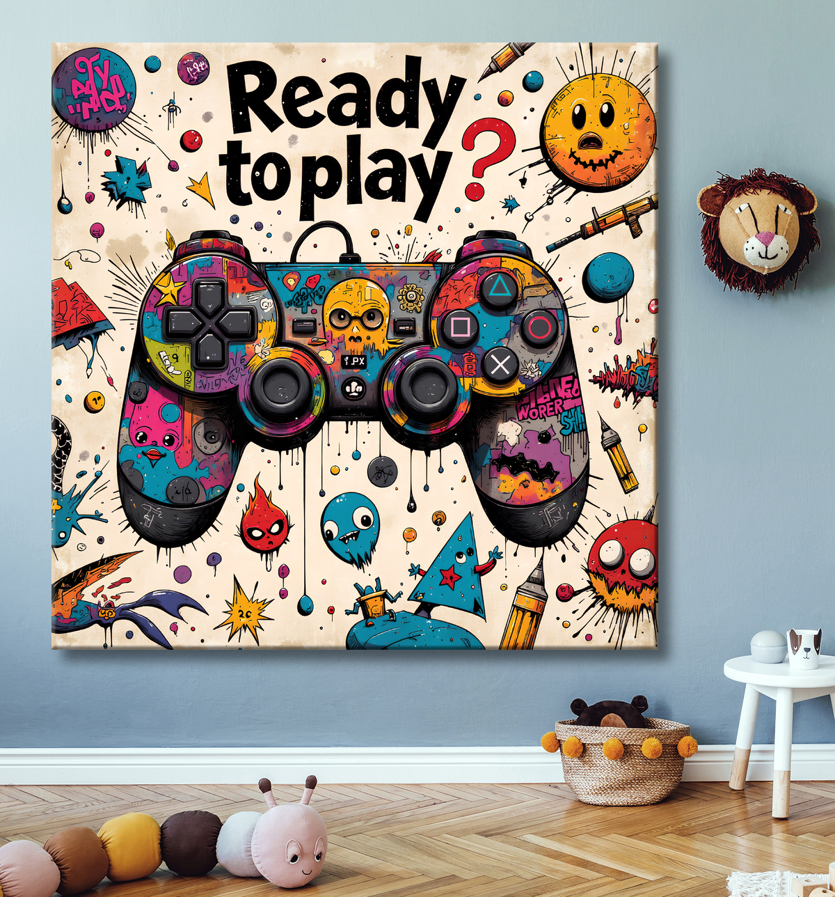 Tableau gaming manette street art avec decor