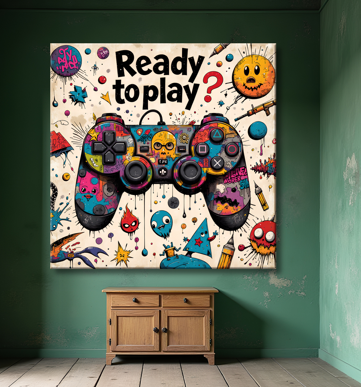 Tableau gaming manette street art avec decor