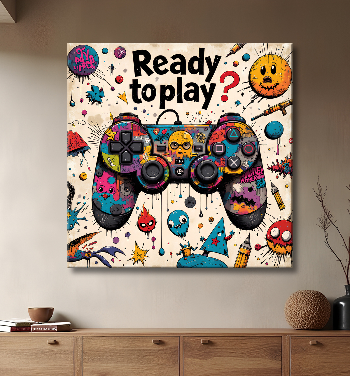 Tableau gaming manette street art avec decor