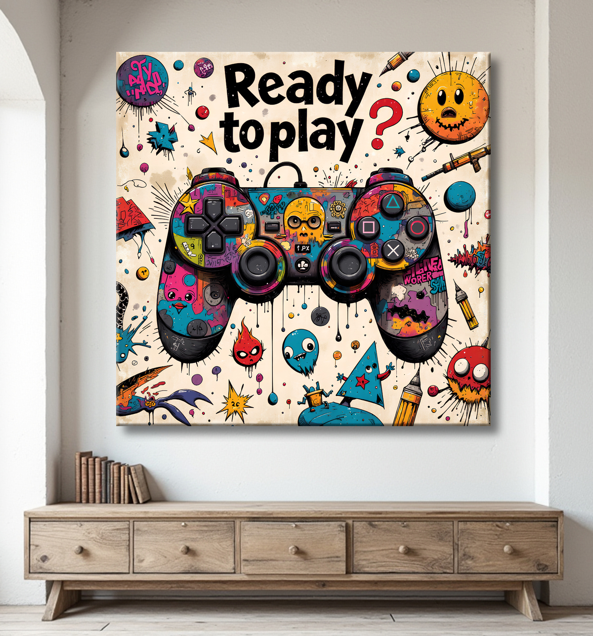 Tableau gaming manette street art avec decor