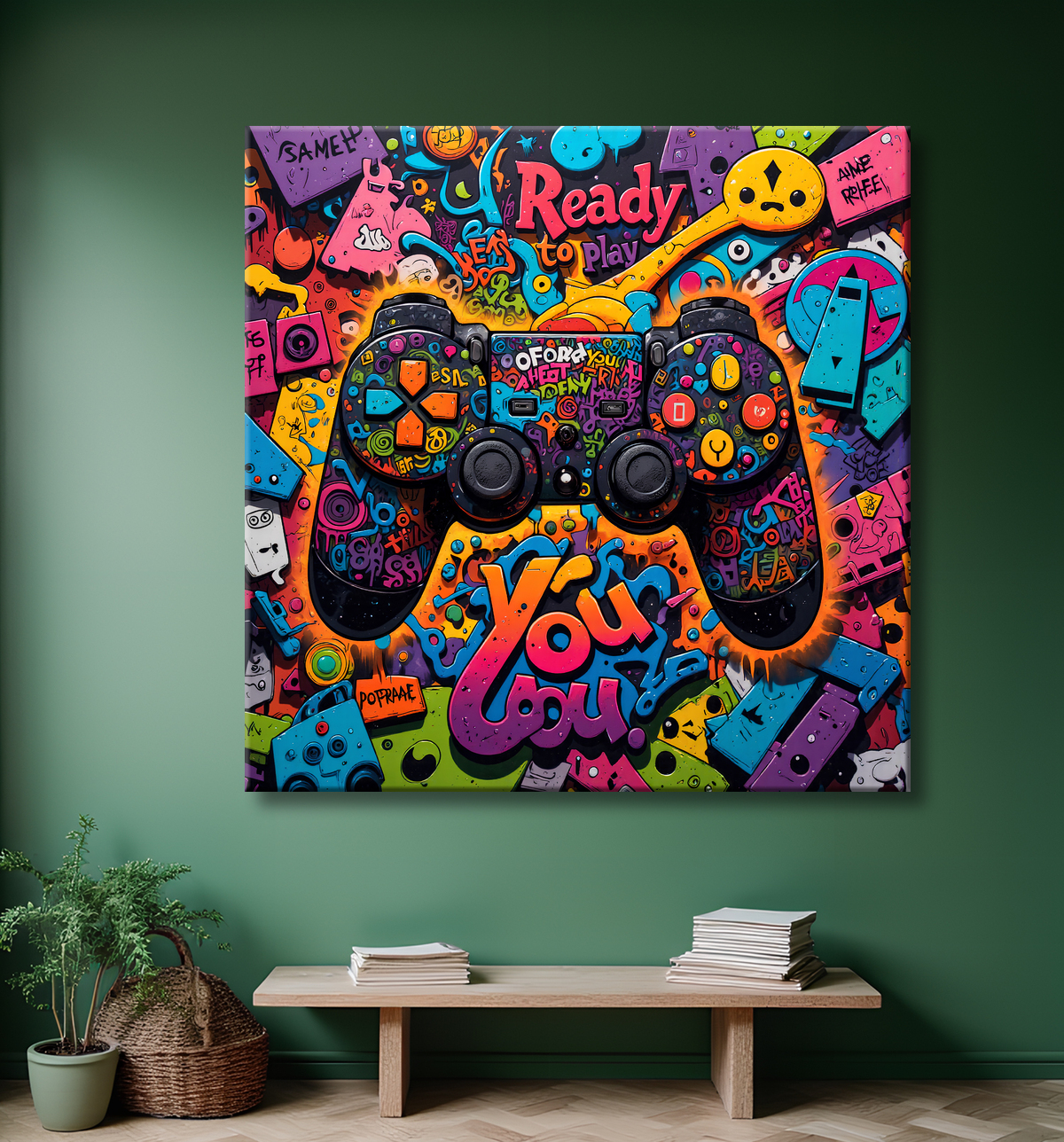 Tableau gaming manette street art avec decor