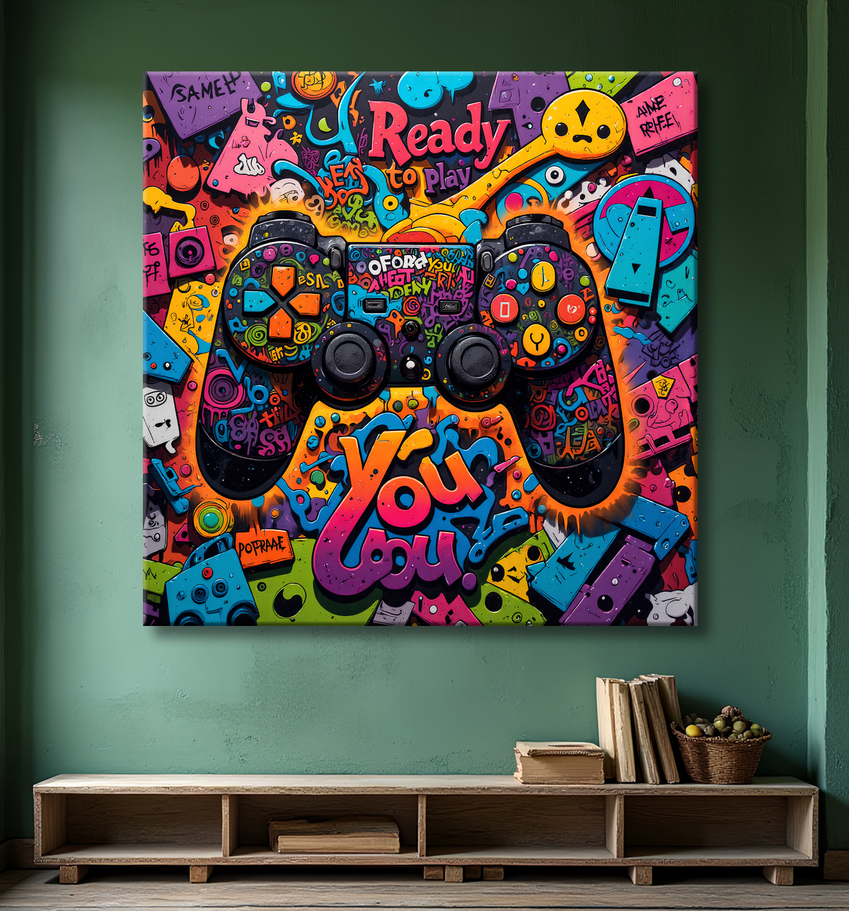 Tableau gaming manette street art avec decor