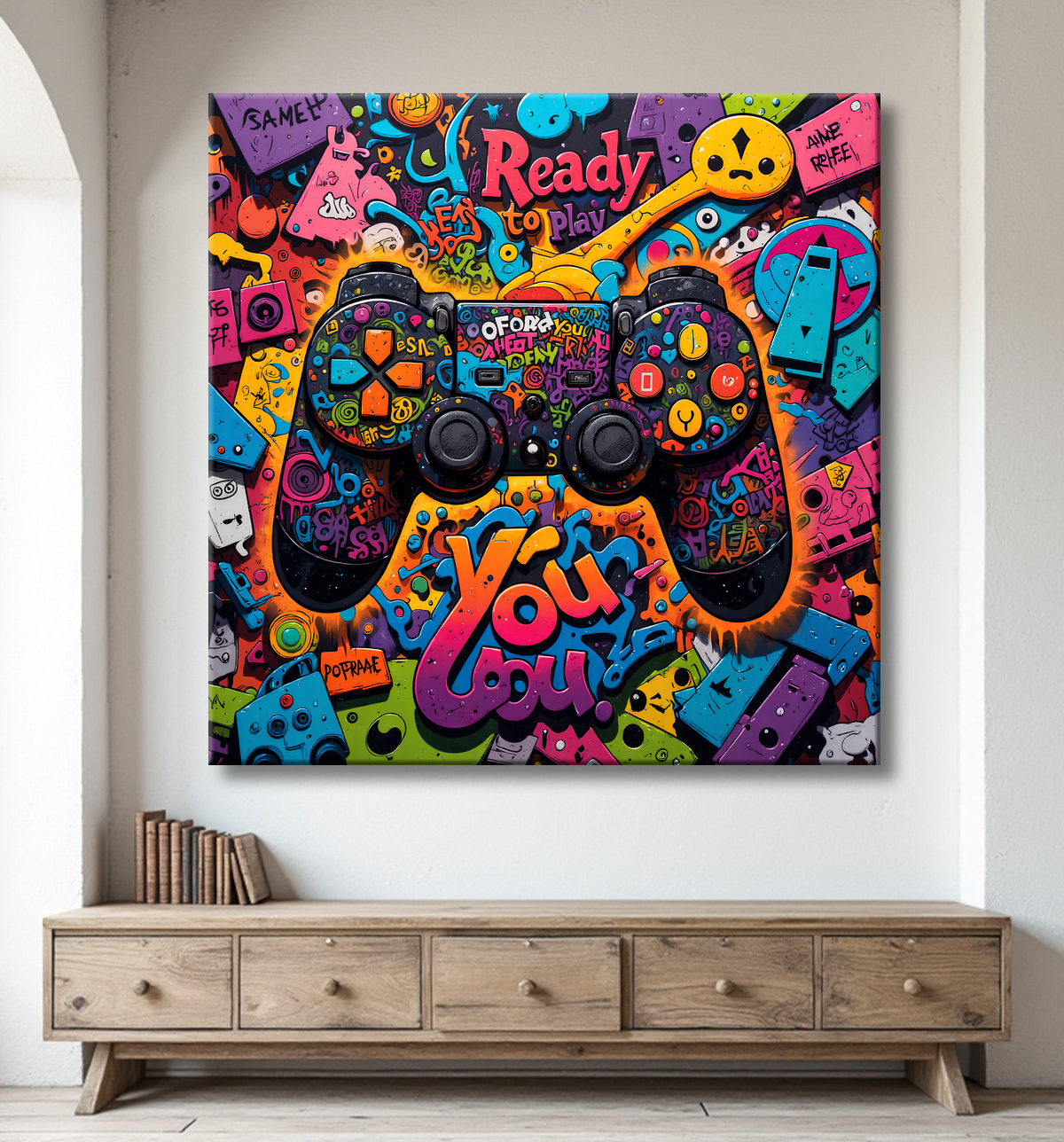 Tableau gaming manette street art avec decor