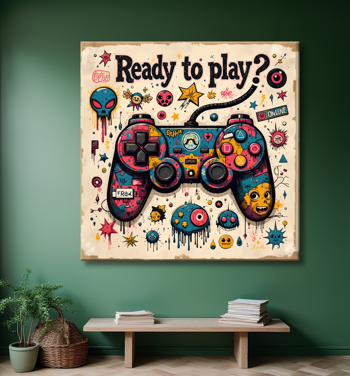 Tableau gaming manette street art avec decor