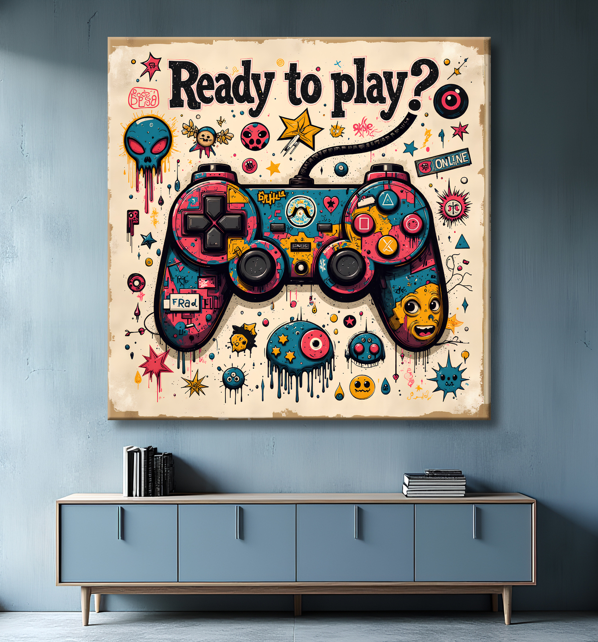 Tableau gaming manette street art avec decor