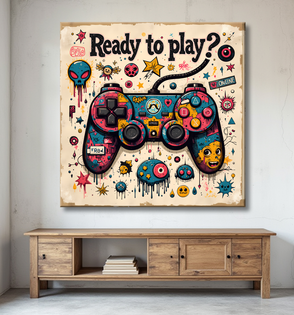 Tableau gaming manette street art avec decor