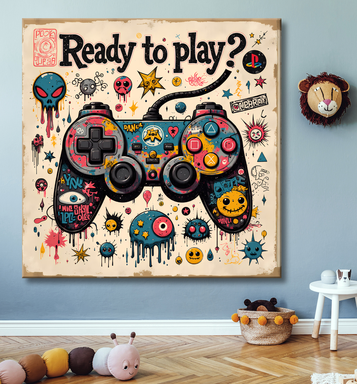 Tableau gaming manette street art avec decor