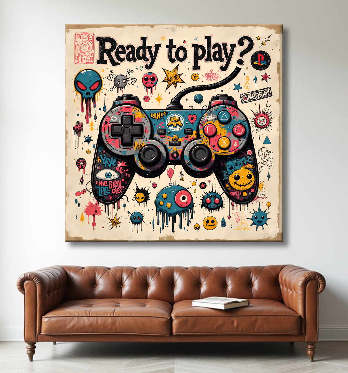 Tableau gaming manette street art avec decor