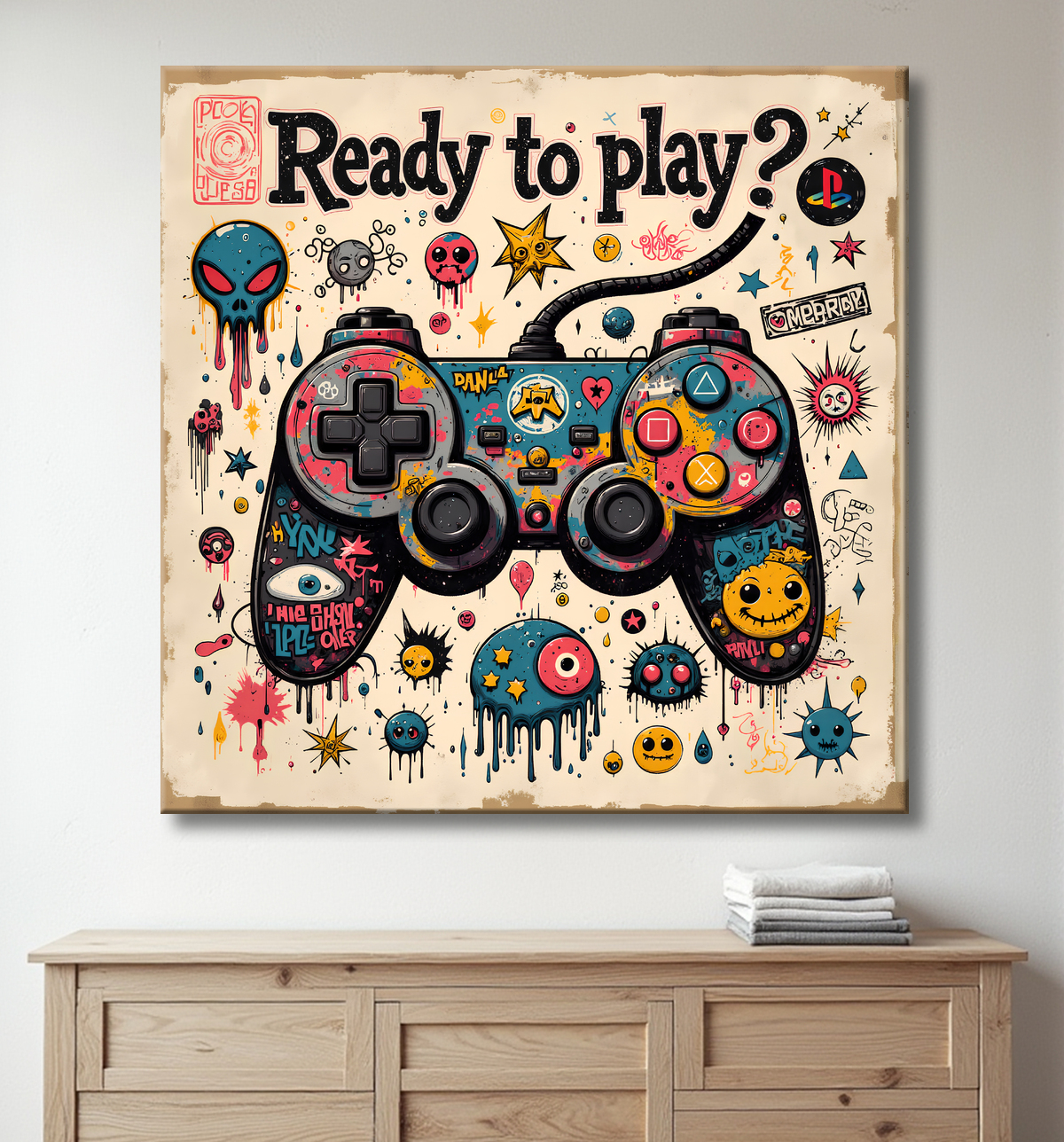 Tableau gaming manette street art avec decor