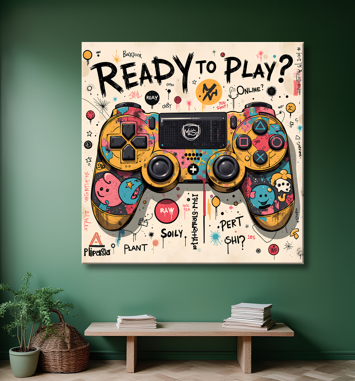 Tableau gaming manette street art avec decor