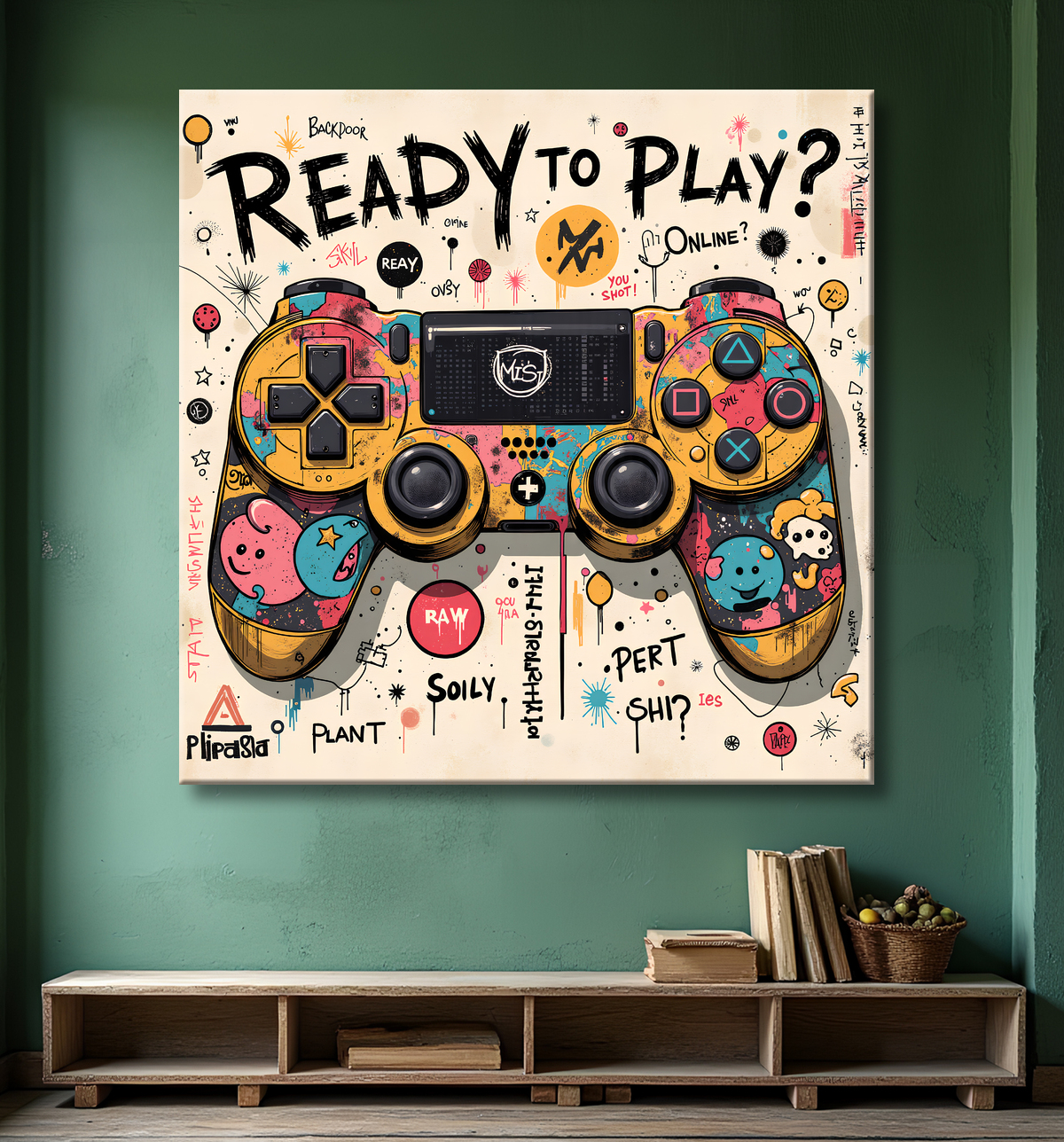 Tableau gaming manette street art avec decor