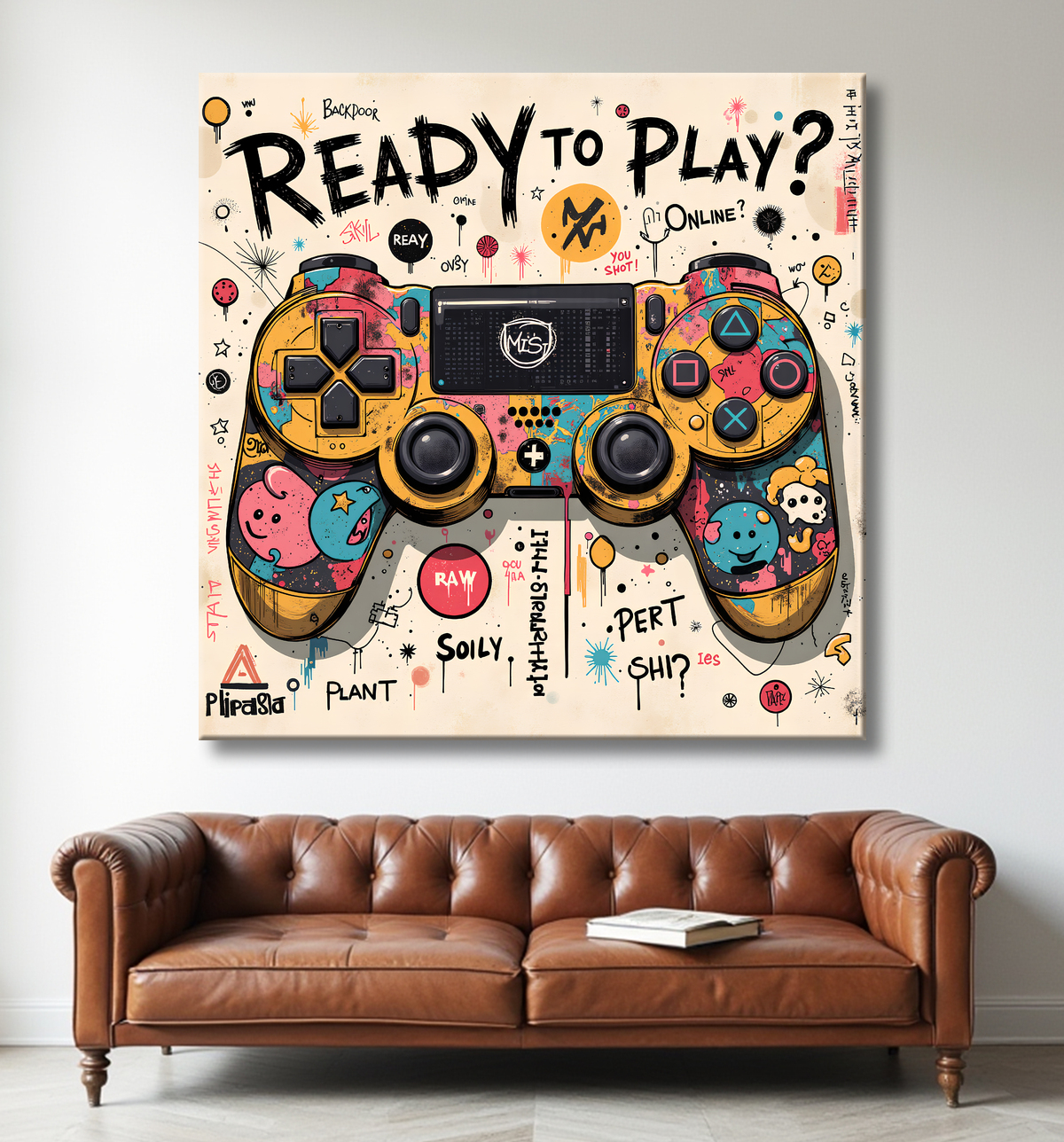 Tableau gaming manette street art avec decor