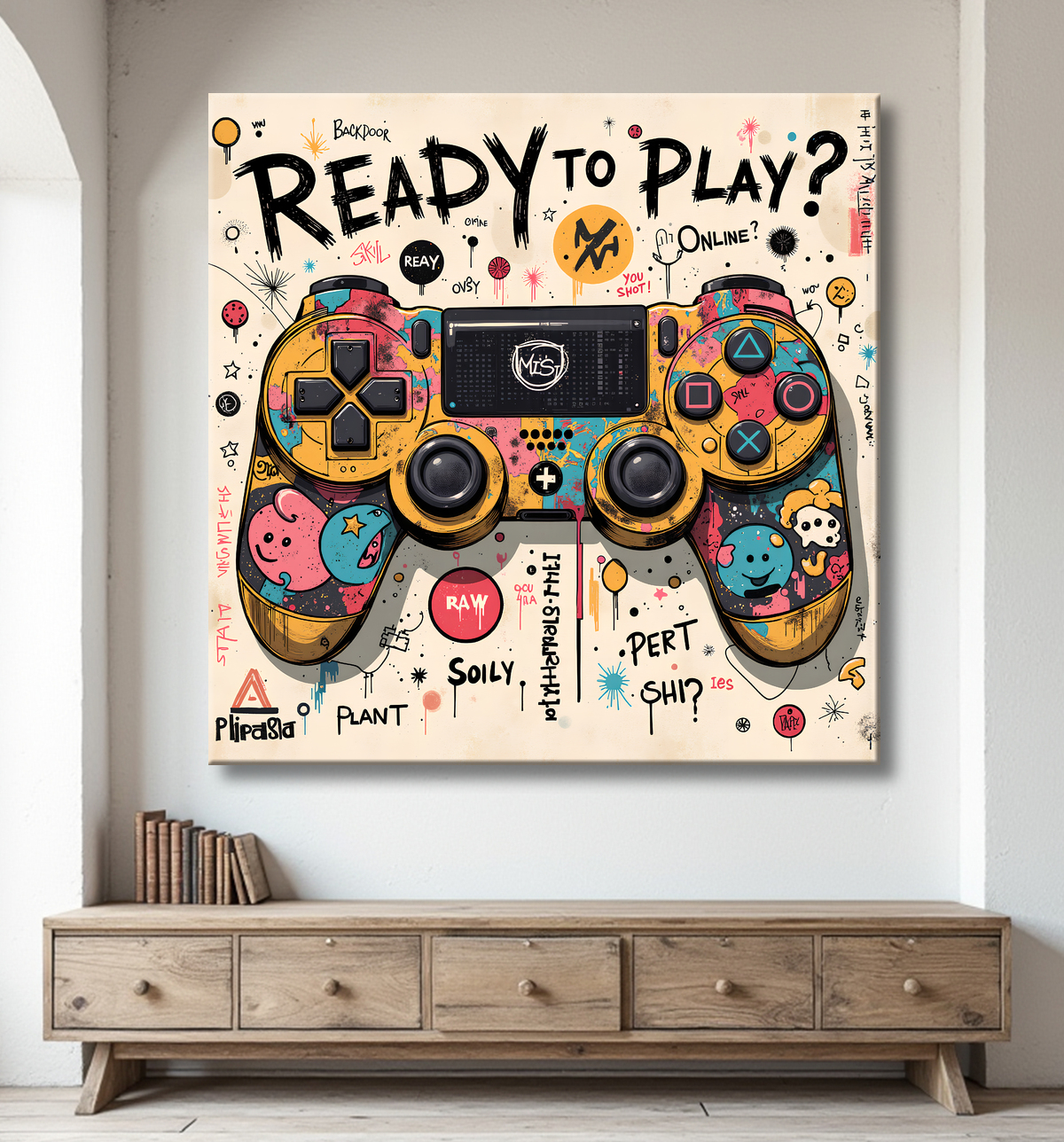 Tableau gaming manette street art avec decor