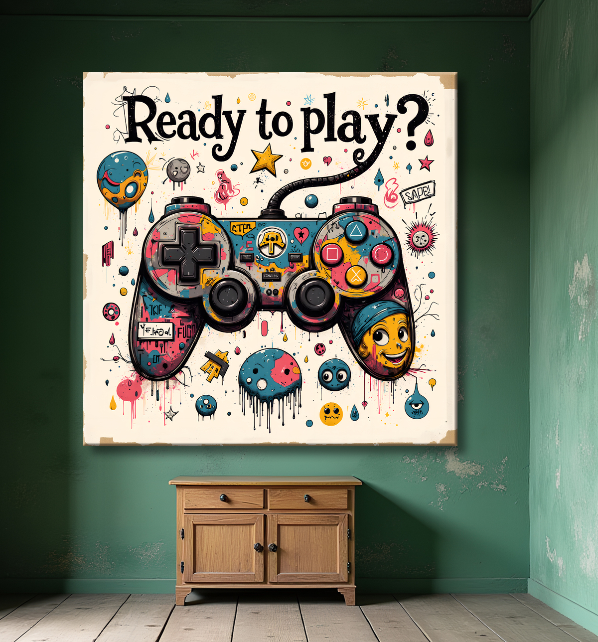 Tableau gaming manette street art avec decor
