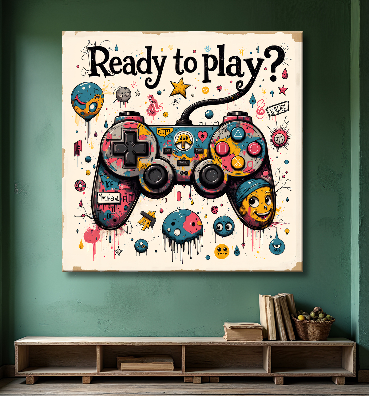 Tableau gaming manette street art avec decor